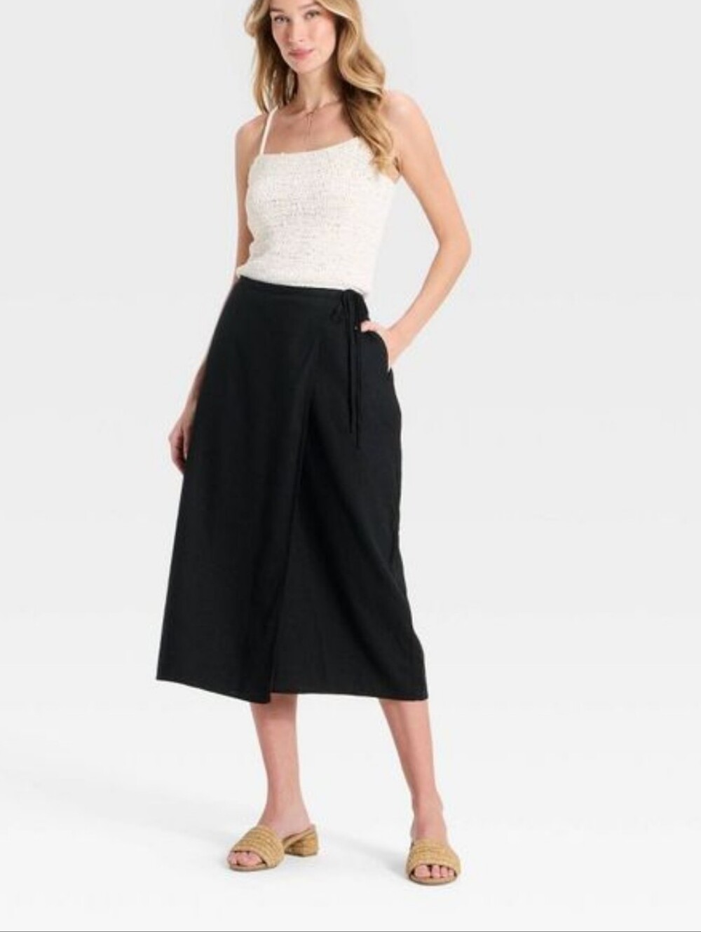 NWT A New Day Midi Linen Blend Wrap Skirt- Large